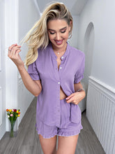 Load image into Gallery viewer, Flounce Sleeve Shirt and Frill Trim Shorts Lounge Set
