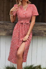 Load image into Gallery viewer, Ditsy Floral Button Front Tied Puff Sleeve Dress
