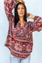 Load image into Gallery viewer, Bohemian Balloon Sleeve Notched Neck Blouse
