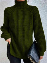 Load image into Gallery viewer, Full Size Turtleneck Rib-Knit Slit Sweater
