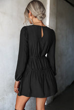 Load image into Gallery viewer, Frill Trim Tie Waist Puff Sleeve Mini Dress
