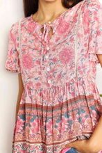 Load image into Gallery viewer, Double Take Bohemian Decorative Button Tie-Neck Peplum Blouse
