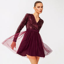 Load image into Gallery viewer, Sequin Surplice A-Line Tulle Dress
