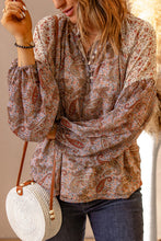 Load image into Gallery viewer, Paisley Print Quarter Button Balloon Sleeve Blouse
