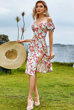 Load image into Gallery viewer, Floral Off-Shoulder Puff Sleeve Split Dress
