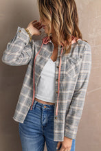 Load image into Gallery viewer, Plaid Drawstring Hooded Shirt Jacket
