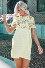 Load image into Gallery viewer, Floral Striped Short Sleeve Round Neck T-Shirt Dress
