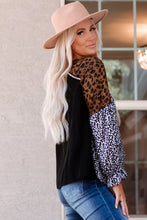 Load image into Gallery viewer, Animal Print Color Block  V-Neck Flounce Sleeve Blouse
