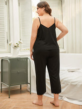 Load image into Gallery viewer, Plus Size Lace Trim Slit Cami and Pants Pajama Set
