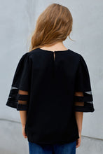 Load image into Gallery viewer, Girls Sheer Striped Flare Sleeve Tee Shirt
