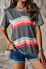 Load image into Gallery viewer, Multicolored Chevron Stripe Round Neck Side Slit T-Shirt
