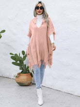 Load image into Gallery viewer, Fringe Trim Buttoned Hooded Poncho
