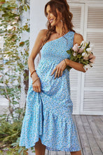 Load image into Gallery viewer, Ditsy Floral Smocked One-Shoulder Dress
