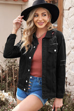 Load image into Gallery viewer, Distressed Button-Up Denim Jacket with Pockets
