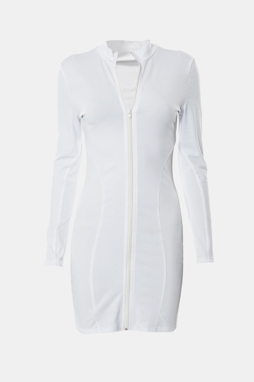 Ribbed Trim Zip Up Mini Dress