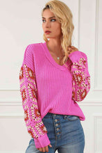Load image into Gallery viewer, Exposed Seam V-Neck Drop Shoulder Sweater
