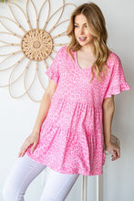 Load image into Gallery viewer, Heimish Full Size Leopard Ruffle Trim Short Sleeve Top
