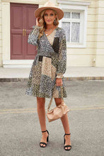 Load image into Gallery viewer, Leopard Surplice Neck Flounce Sleeve Dress

