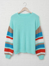 Load image into Gallery viewer, Striped Dropped Shoulder Crewneck Ribbed Trim Sweater

