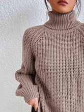 Load image into Gallery viewer, Full Size Turtleneck Rib-Knit Slit Sweater
