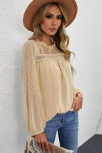 Load image into Gallery viewer, Swiss Dot Frill Neck Embroidered Keyhole Blouse
