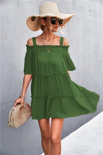 Load image into Gallery viewer, Cold-Shoulder Frill Trim Tiered Dress

