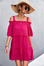 Load image into Gallery viewer, Cold-Shoulder Frill Trim Tiered Dress
