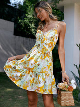 Load image into Gallery viewer, Floral Spaghetti Strap Tie Detail Tiered Dress
