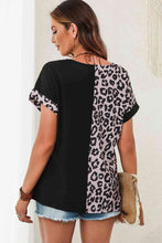 Load image into Gallery viewer, Leopard Two-Tone Round Neck Tee
