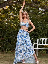 Load image into Gallery viewer, Floral Lace-Up Bralette and Belted Layered Skirt Set
