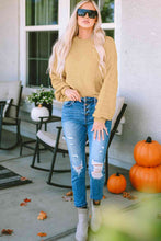 Load image into Gallery viewer, Round Neck Dropped Shoulder Waffle-Knit Sweater
