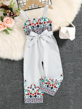 Load image into Gallery viewer, Girls Mixed Print Belted Sleeveless Jumpsuit
