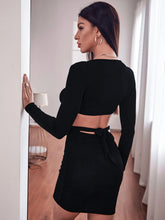 Load image into Gallery viewer, Cutout Plunge Tie-Back Bodycon Dress
