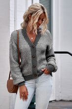 Load image into Gallery viewer, Waffle-Knit Drop Shoulder Button-Down Cardigan
