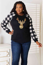 Load image into Gallery viewer, Heimish Full Size Sequin Reindeer Graphic Plaid Top
