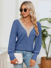 Load image into Gallery viewer, Lace Detail V-Neck Ribbed Blouse
