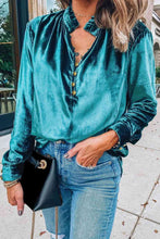 Load image into Gallery viewer, Notched Neck Buttoned Long Sleeve Velvet Blouse
