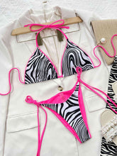 Load image into Gallery viewer, Zebra Print Halter Neck Tie Side Bikini Set
