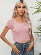 Load image into Gallery viewer, Cable-Knit Round Neck Short Sleeve Knit Top
