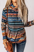 Load image into Gallery viewer, Patterned Drawstring Detail Cowl Neck Hoodie
