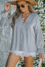 Load image into Gallery viewer, Eyelet Button Front Notched Neck Blouse
