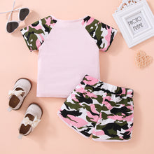 Load image into Gallery viewer, HELLO GIRL Graphic Tee and Camouflage Shorts Set
