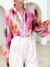 Load image into Gallery viewer, Printed Button Up Balloon Sleeve Shirt
