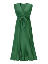 Load image into Gallery viewer, Tied Surplice Cap Sleeve Pleated Dress
