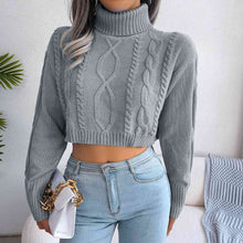 Load image into Gallery viewer, Mixed Knit Turtleneck Cropped Sweater
