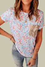 Load image into Gallery viewer, Leopard Contrast Sequin Short Sleeve Tee
