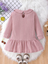 Load image into Gallery viewer, Girls Cable-Knit Peter Pan Collar Ruffle Hem Dress
