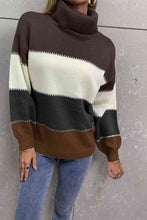 Load image into Gallery viewer, Color Block Lantern Sleeve Turtleneck Sweater
