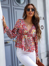 Load image into Gallery viewer, Printed V-Neck Flounce Sleeve Blouse
