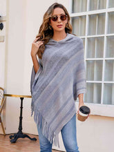 Load image into Gallery viewer, Striped Fringe Hem Hooded Poncho
